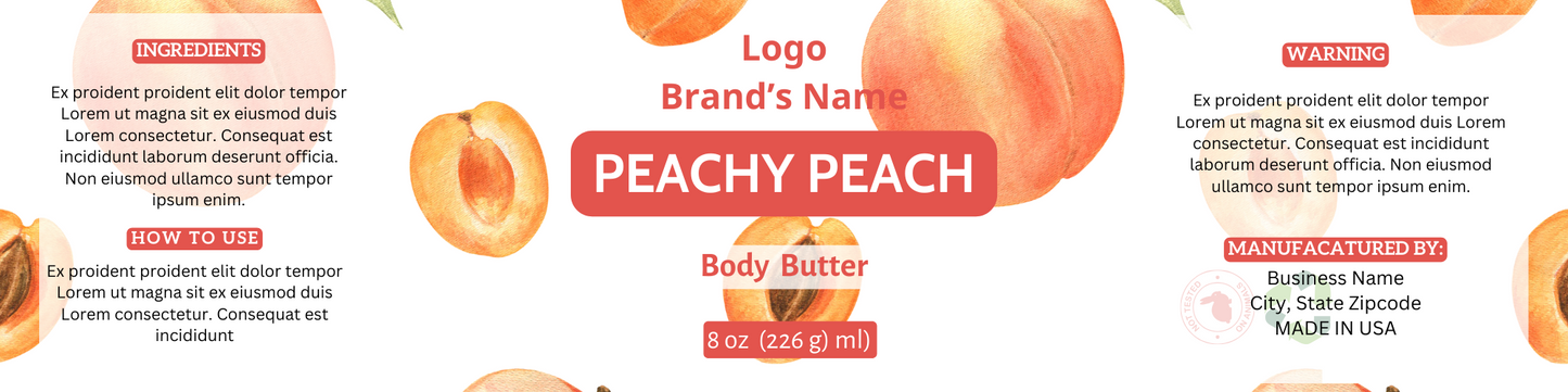8x2 Peach Body Butter/ Scrub Label
