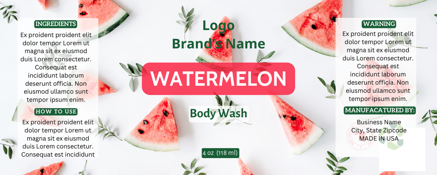 4x2 Watermelon Body Wash Label