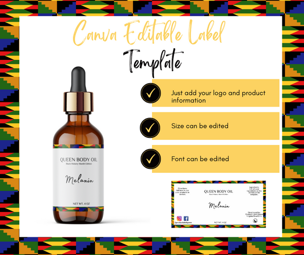 African Print Oil  Canva Label Template  4x2