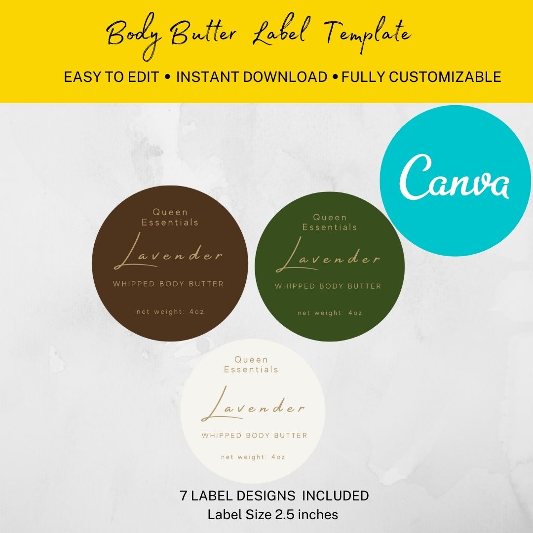 Earth Tone Body Butter Top Canva Label Template,   2.5 circle