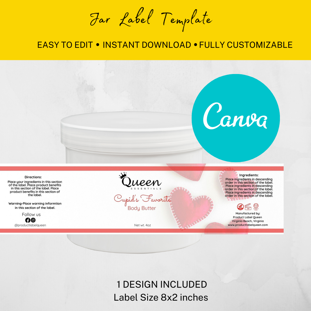 Valentine's Day  Body Butter Wrap Around Canva Label Template, 8x2