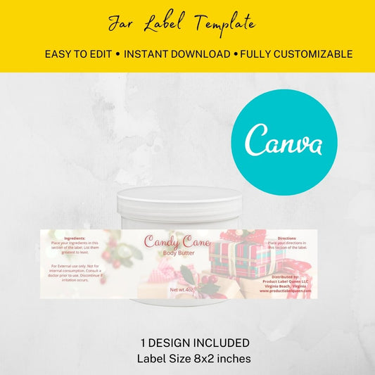 Christmas Edition Body Butter Wrap Around Canva Label Template,  8x2