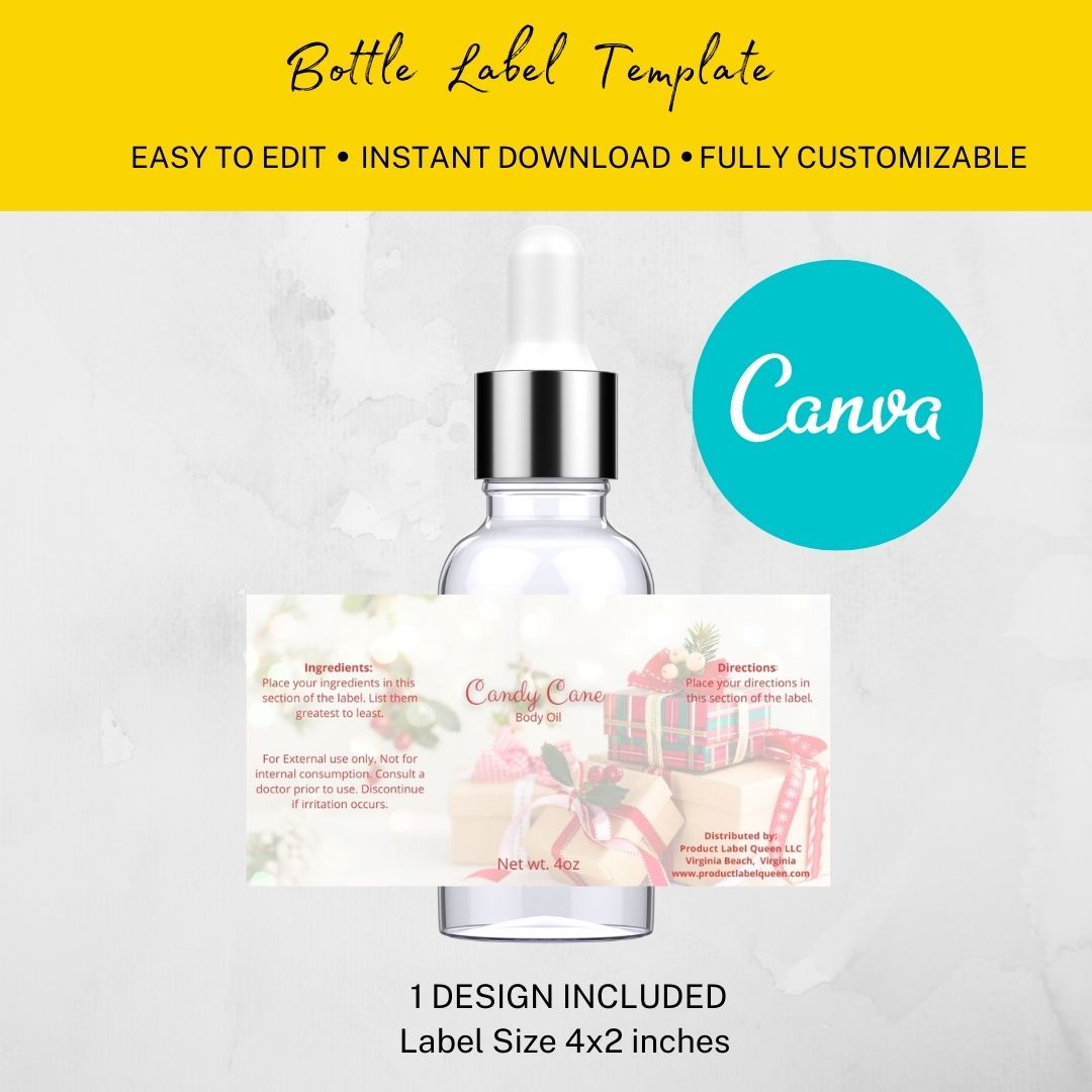 Christmas Edition  Body Oil Canva Label Template, 4x2