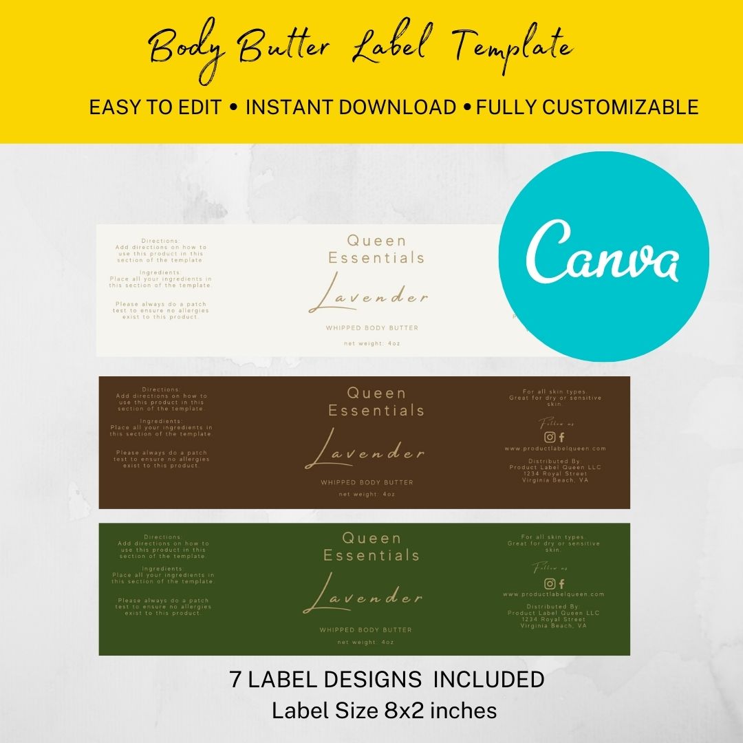 Earth Tone Body Butter Wrap Around Canva Label Template,8x2